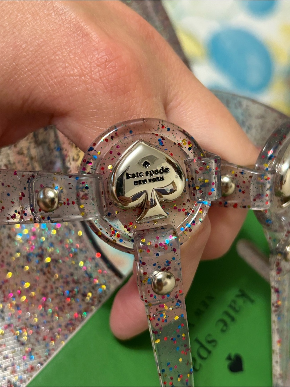 ♠️ kate spade flip flops ♠️ Clear Multicolor Glitter Jelly T‑Strap Sandals - Picture 2 of 3
